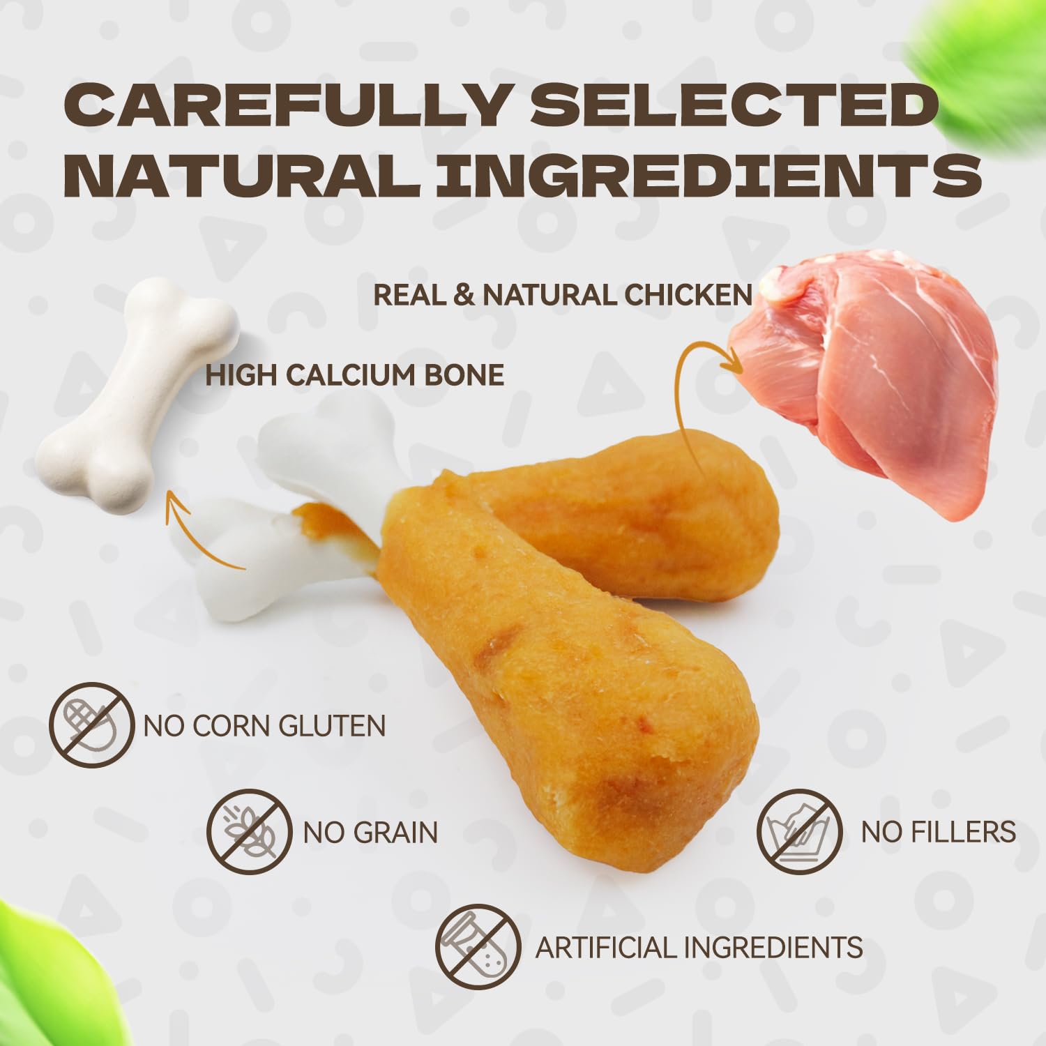 KUADELRO rawhide-free dog treat close-up highlighting safe, digestible formula.