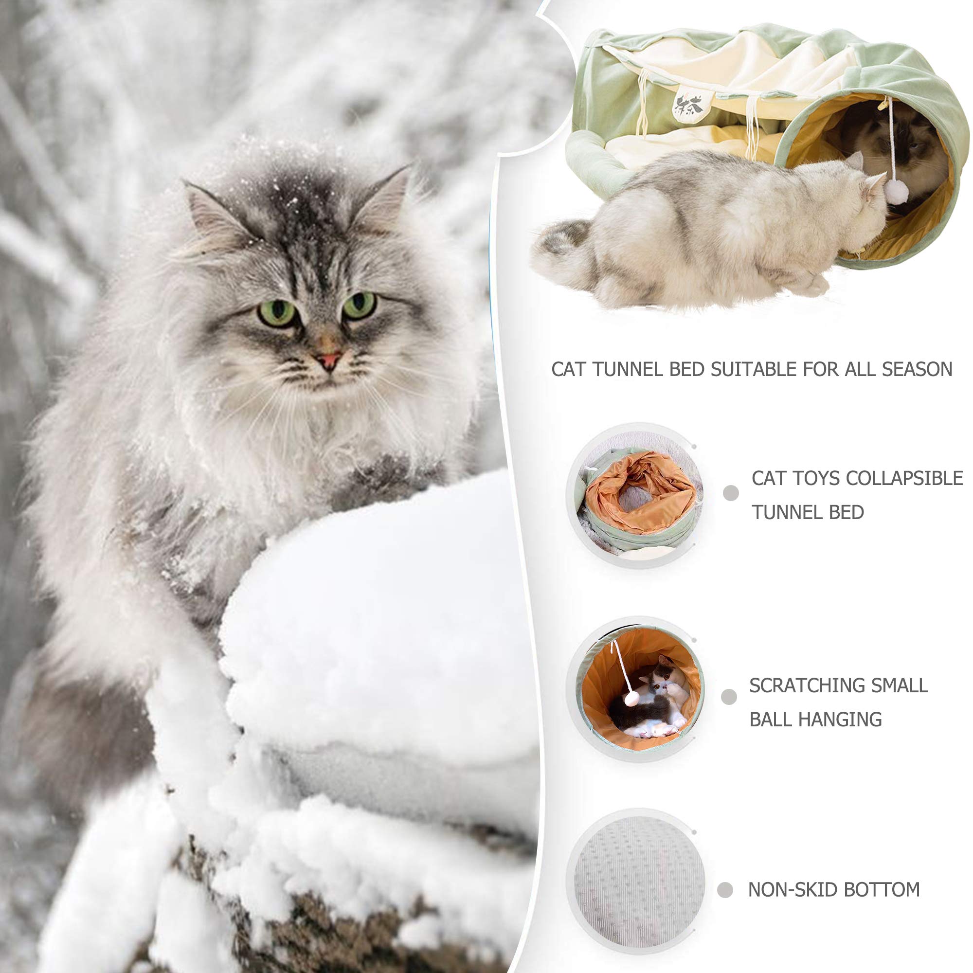 KUCDBUN cat-tunnel-bed-interactive-toy shows built-in toy encouraging playful pouncing.