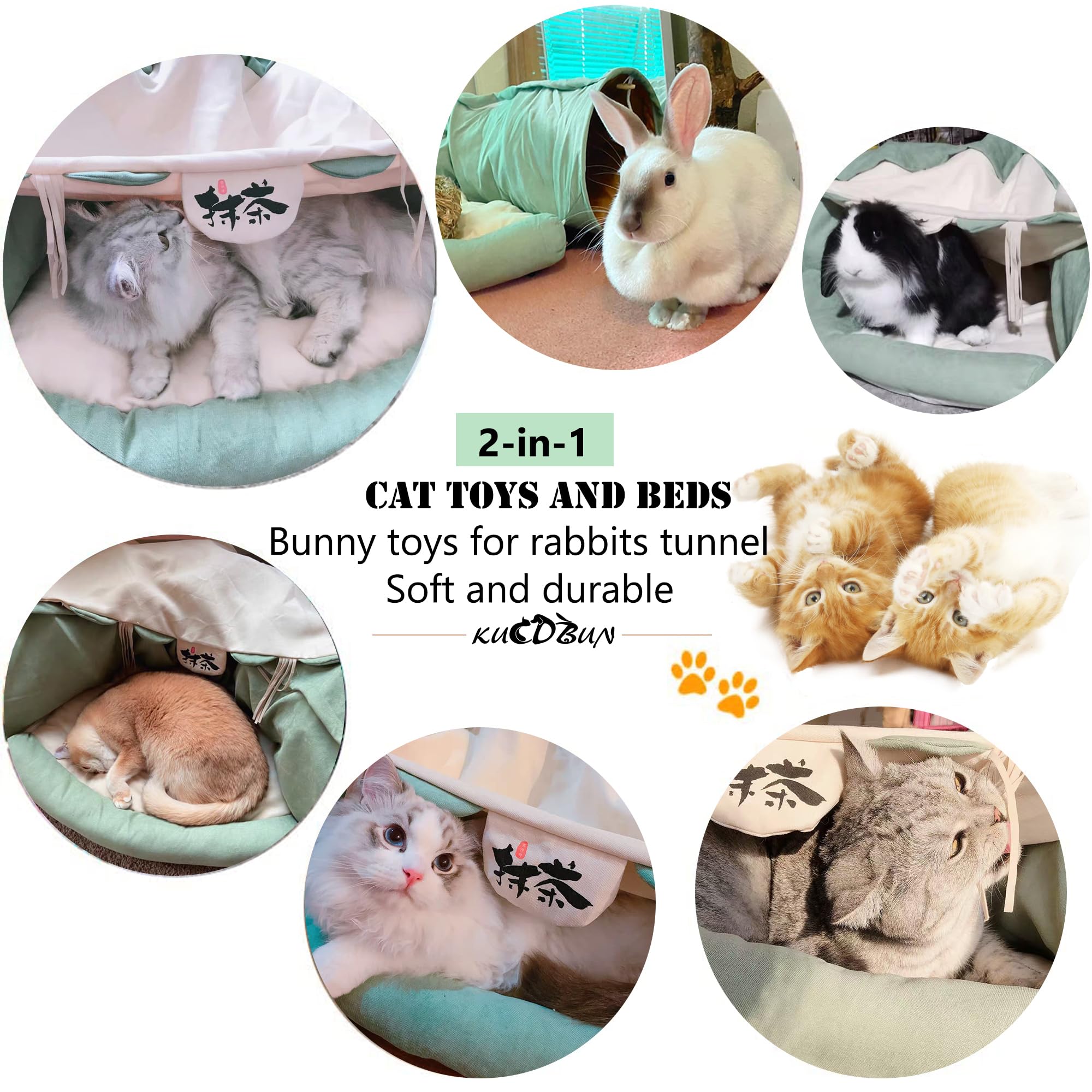 KUCDBUN cat-tunnel-bed-removable-mat demonstrates easy-wash cushion and quick-clean setup.