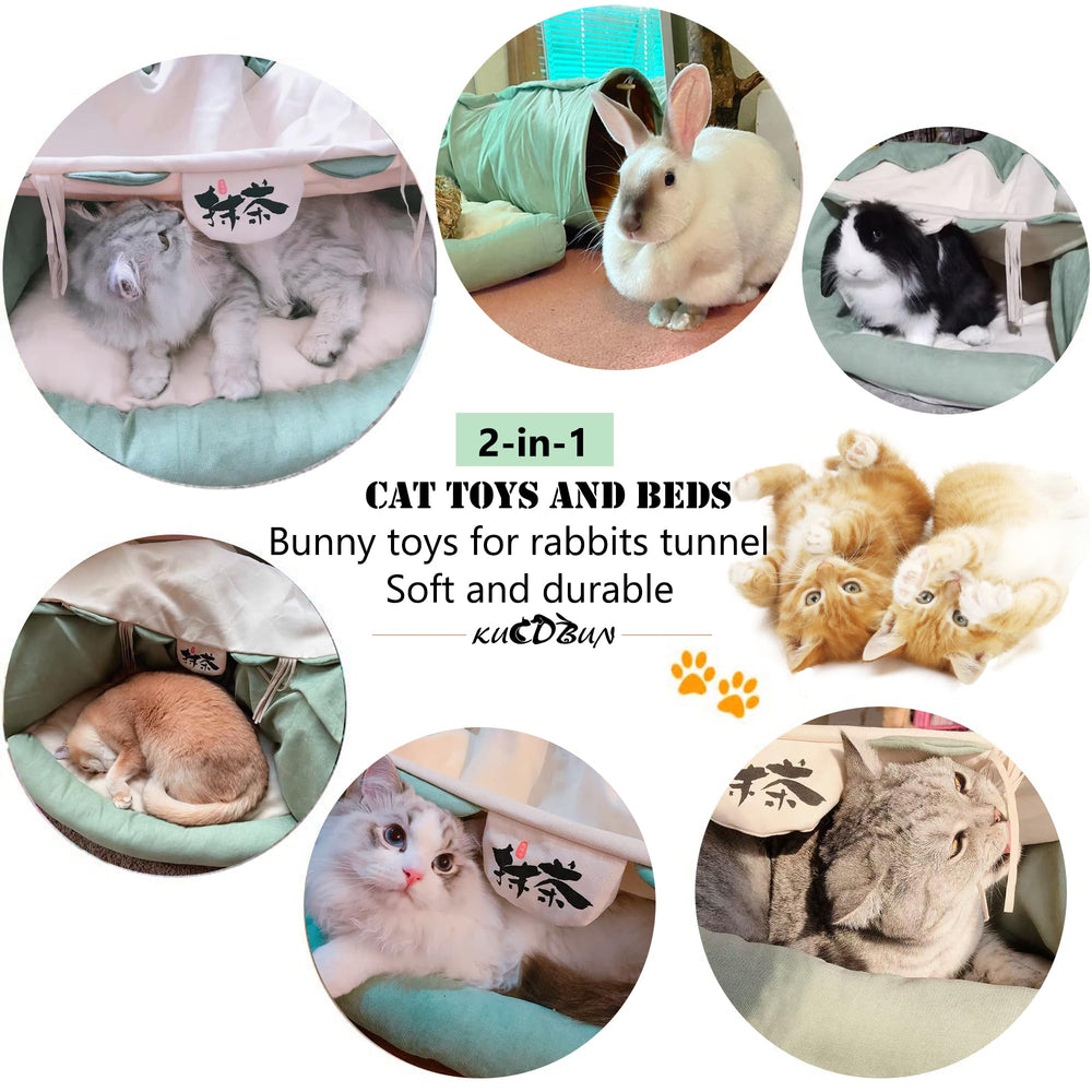 KUCDBUN cat-tunnel-bed-removable-mat demonstrates easy-wash cushion and quick-clean setup.