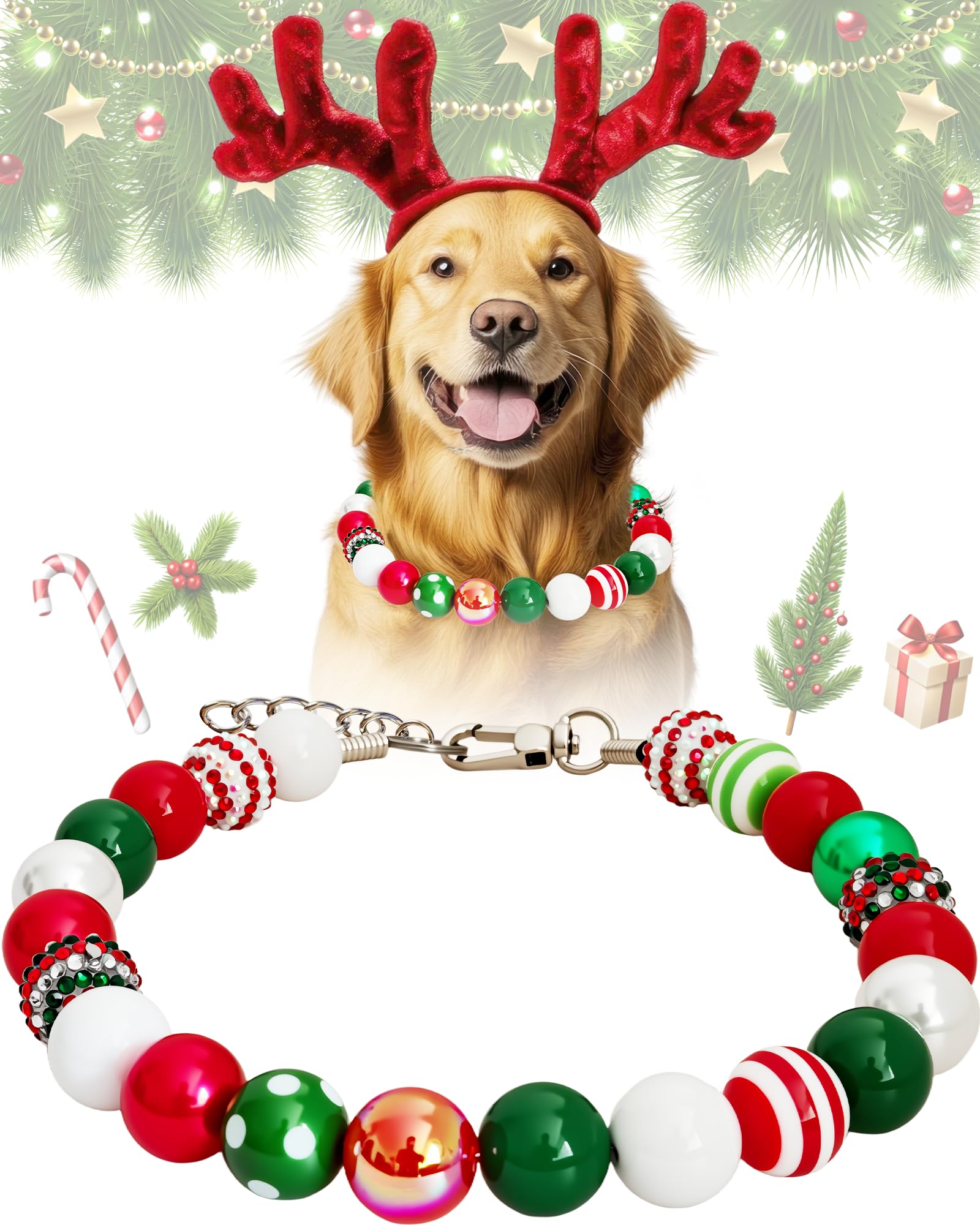 KUDES christmas bubblegum dog collar beads 20mm for festive photos and stylish holiday wear.