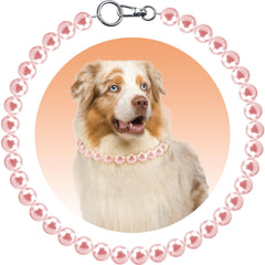 KUDES chunky pearl dog necklace pink beads closeup for stylish, comfortable accessory.