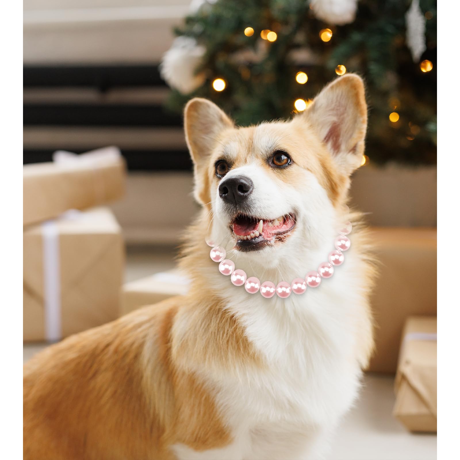 KUDES chunky pearl dog necklace pink strap detail highlights secure fit during walks.