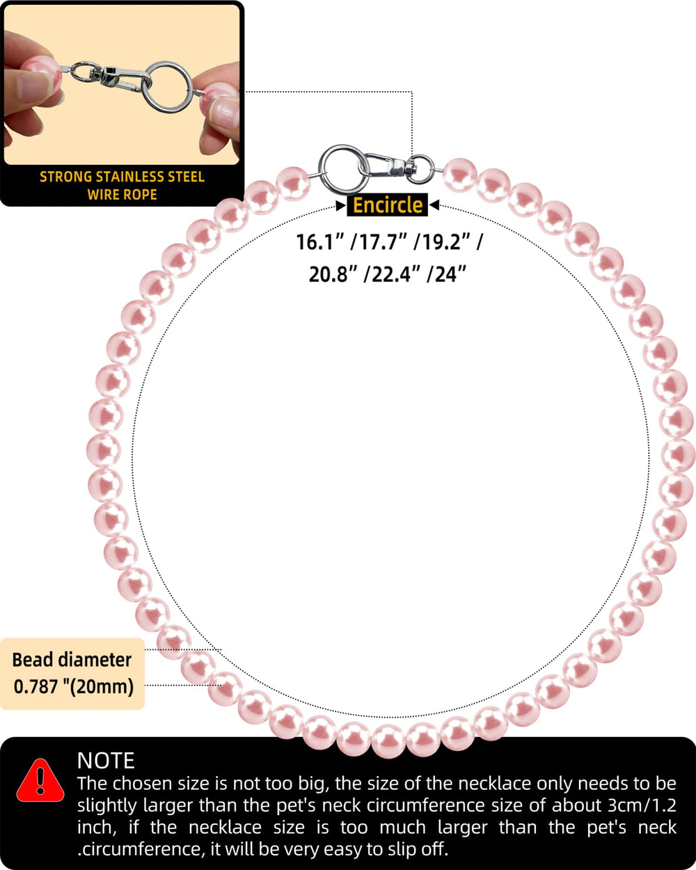 KUDES chunky pearl dog necklace pink beads closeup showing shimmering detail for classy events.