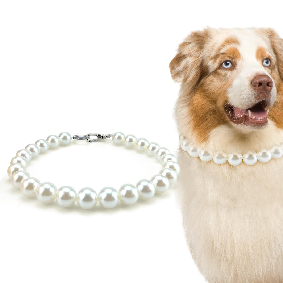 KUDES Chunky Pearl Dog Necklace beads closeup for glamorous, party-ready style