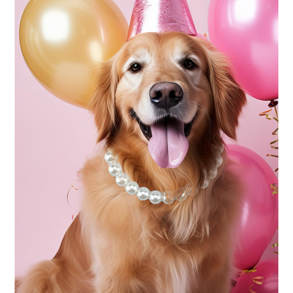 KUDES Chunky Pearl Dog Necklace on white background shows neck-girth 18-20 inch fit