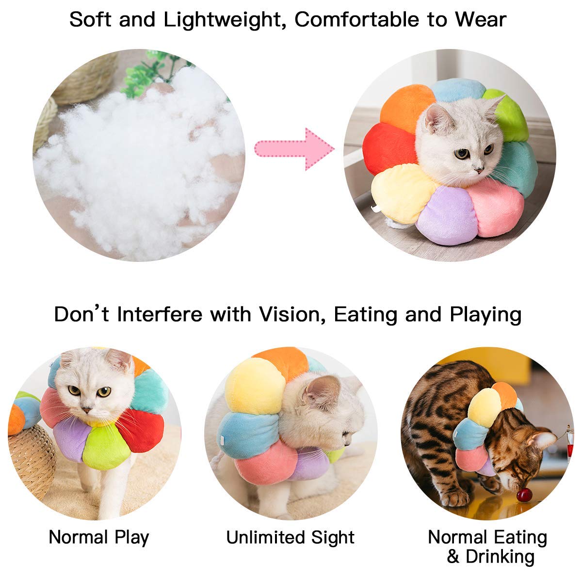 KUDES colorful Elizabethan collar worn by a pet during rest and play.