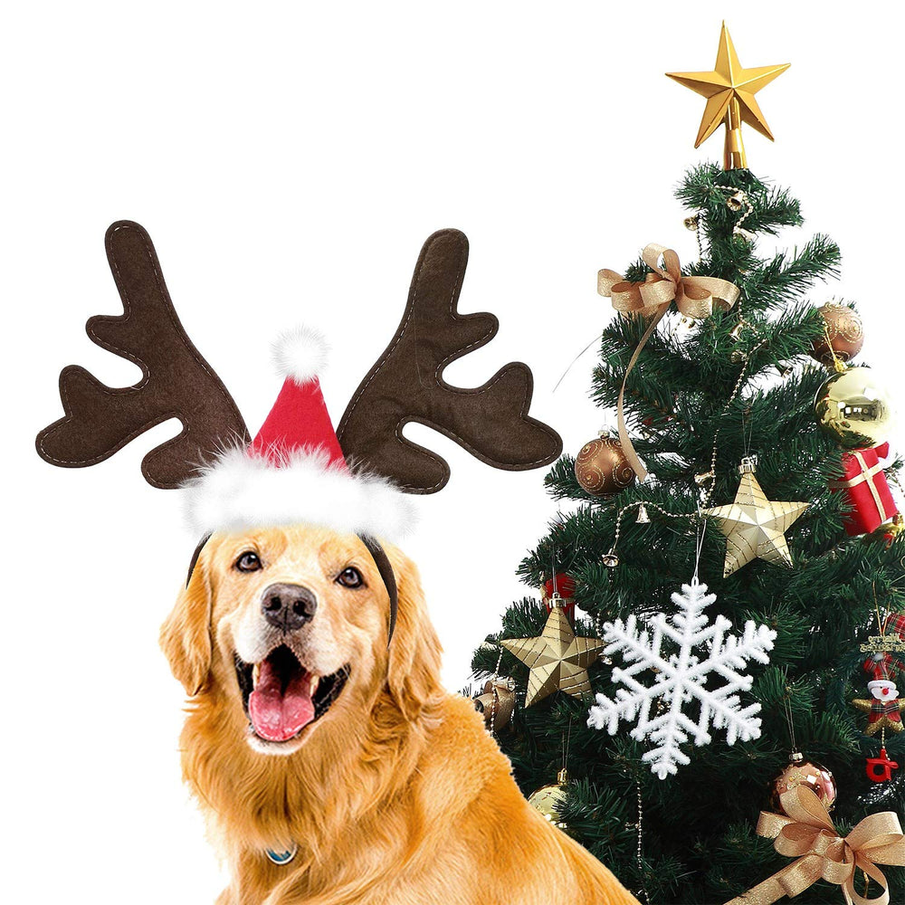 KUDES dog Christmas reindeer antlers headband side view
