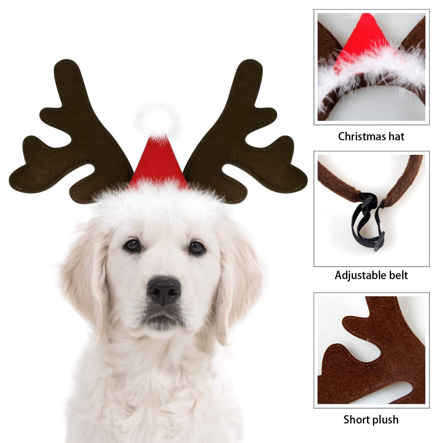KUDES dog reindeer antlers headband with adjustable elastic band