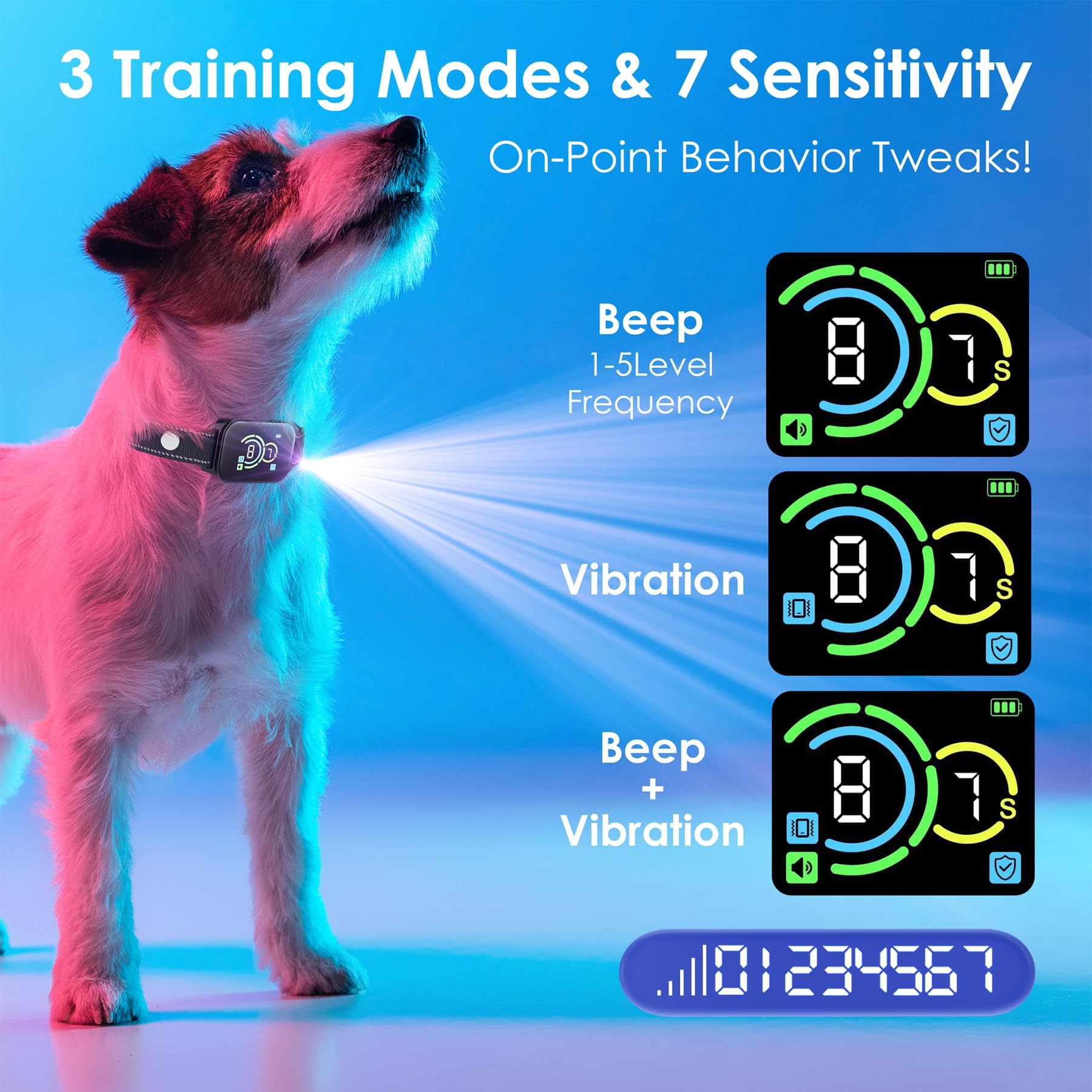 KUECU IP67 waterproof bark collar image highlights durable, weather-ready use during outdoor walks.