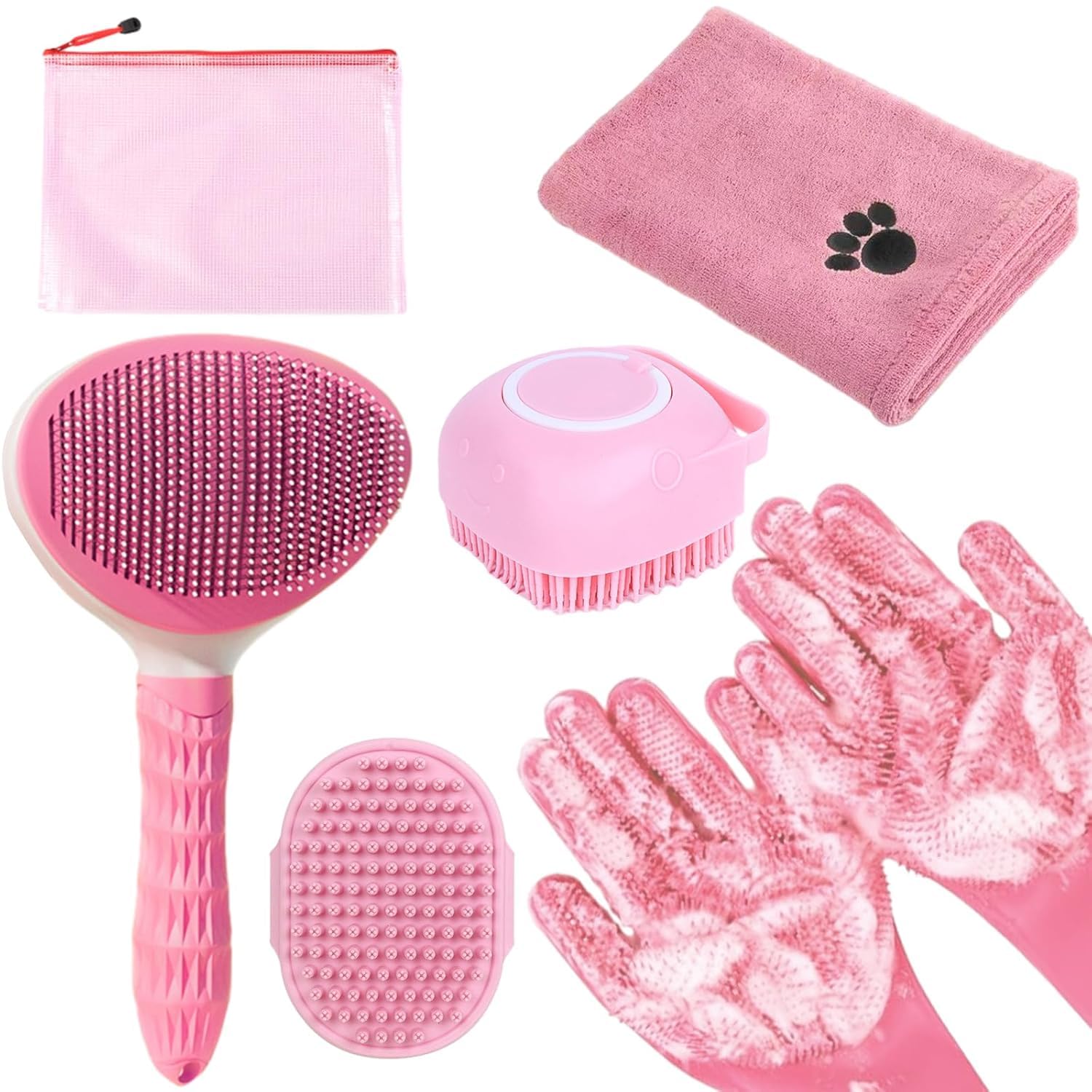 KUEIOX bath grooming brush pink efficiently detangles fur and reduces shedding