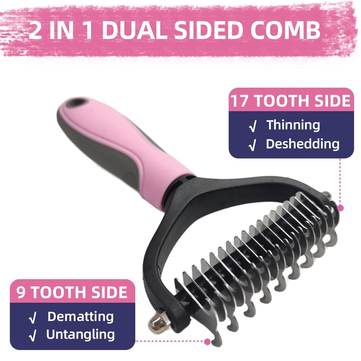 KUEIOX comb set close-up, coarse and fine teeth detangle knots.