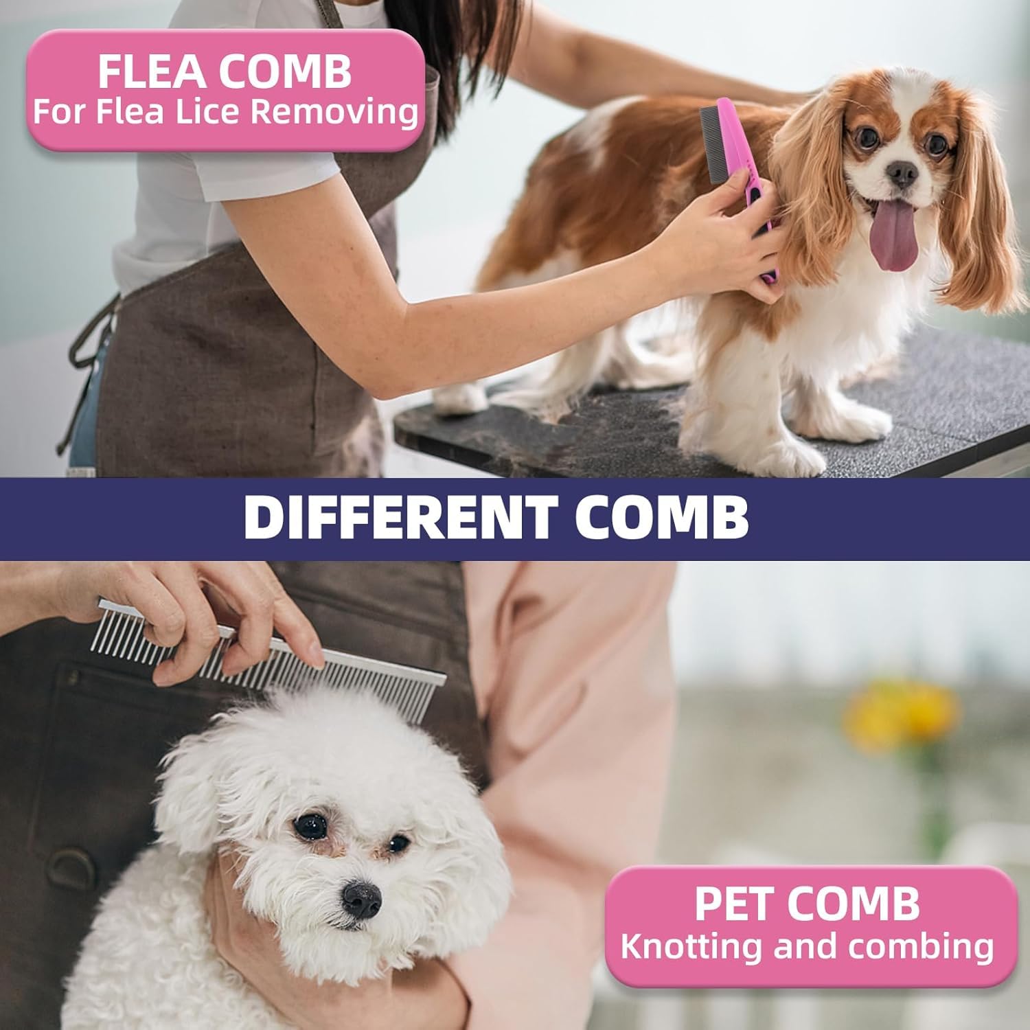 KUEIOX flea comb detail, helps remove fleas for pet comfort.