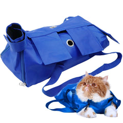 Kukaster Pet Cat’s Restraint Bag blue-m front view enables safe nail trims and calm grooming.