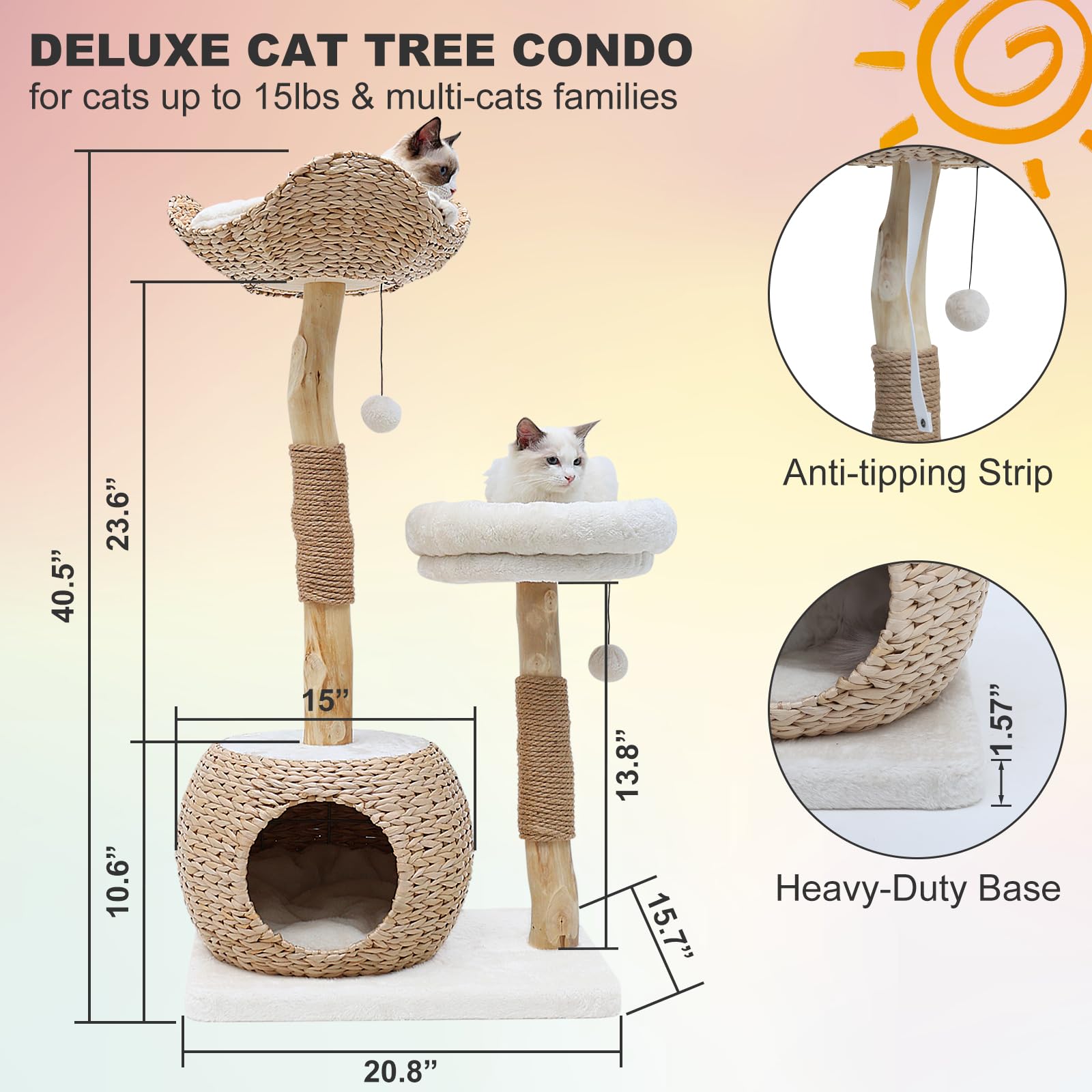 KULAMOON cat tree hanging toy ball engages playful cats.