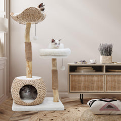 KULAMOON cat tree sisal post wrap provides satisfying scratching.