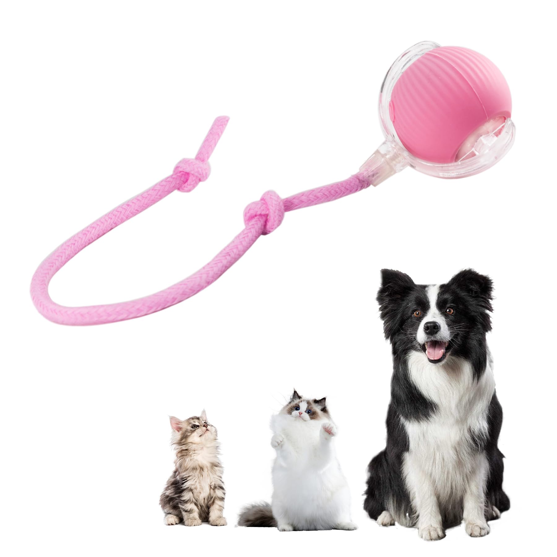 KumCinm interactive ball pink side view shows 360° self-moving action for pets.