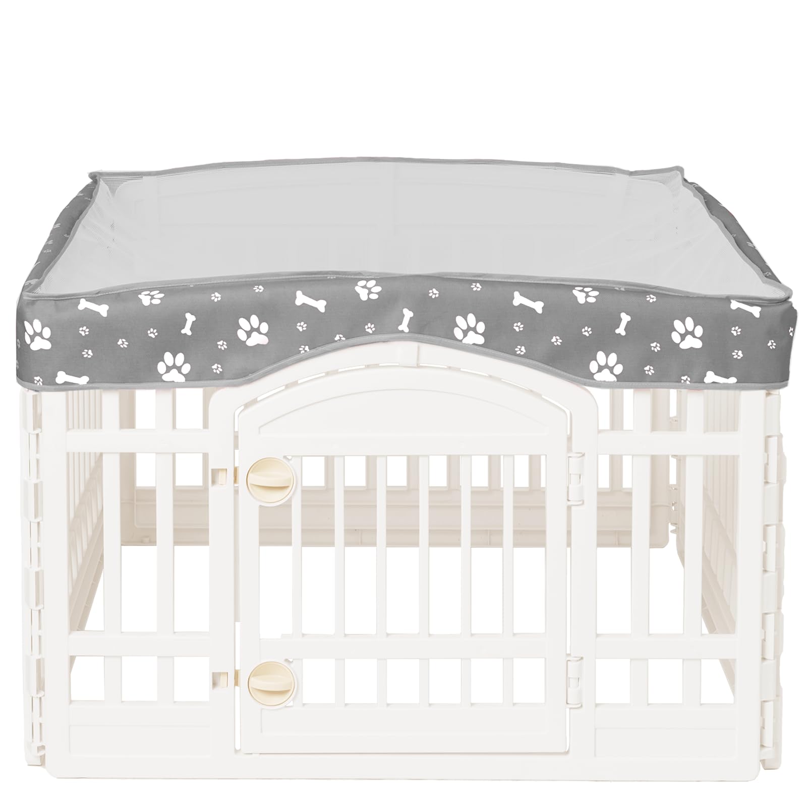 KUMOUARTS dog playpen top cover 36in gray closeup, showcasing durable waterproof fabric for outdoor use