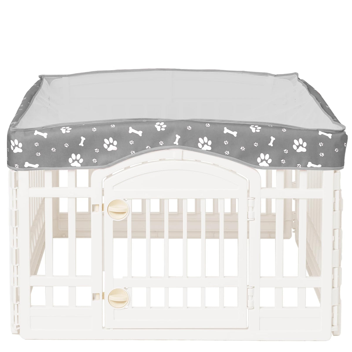 KUMOUARTS dog playpen top cover 36in gray closeup, showcasing durable waterproof fabric for outdoor use