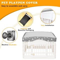 KUMOUARTS dog playpen top cover 36in gray easy-install with magic stickers