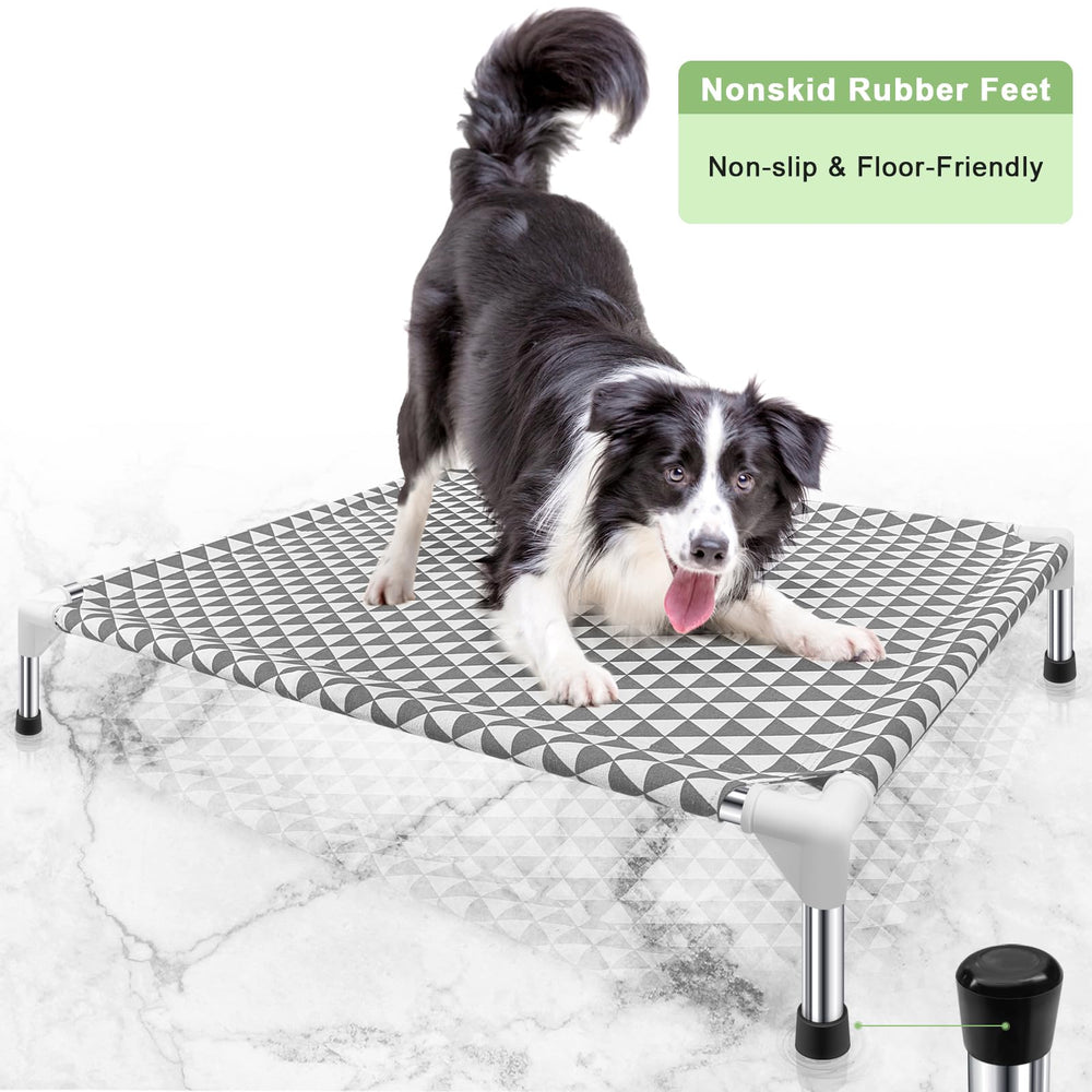 Kuntrust elevated dog bed used indoors and outdoors for versatile resting