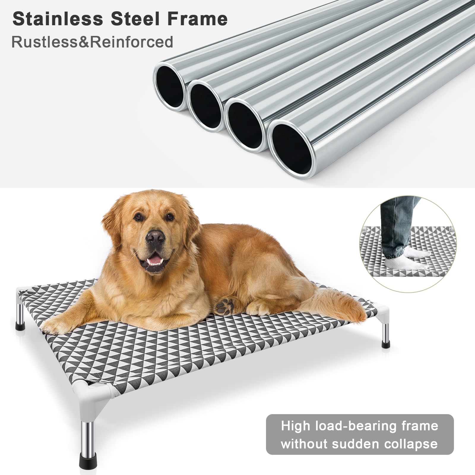 Kuntrust elevated dog bed non-slip feet stabilize on slick surfaces