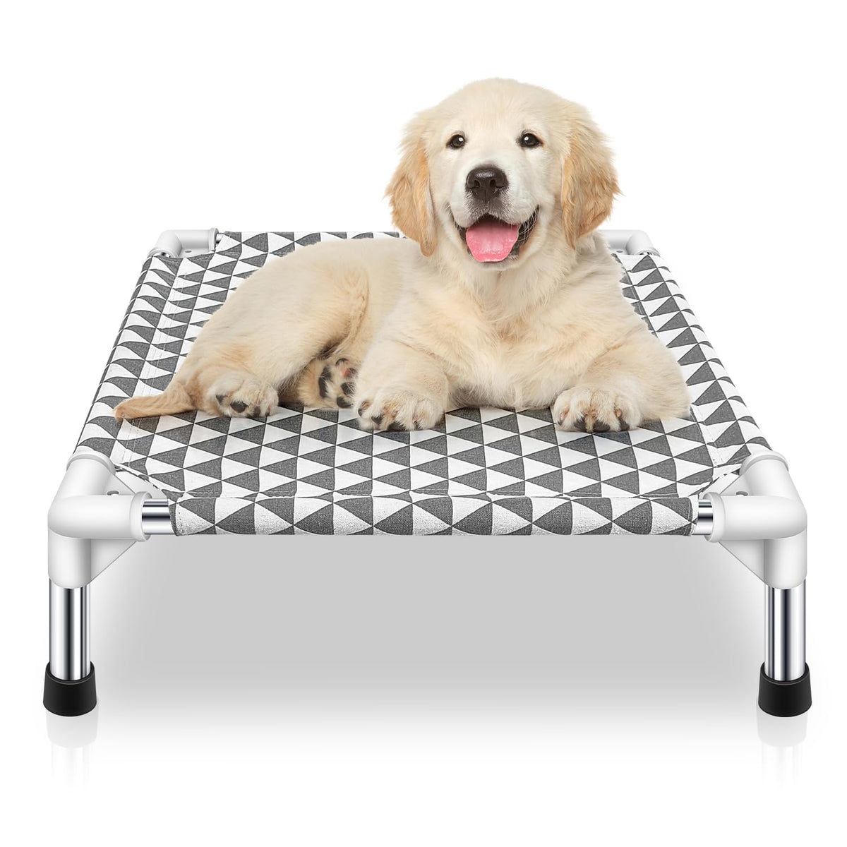 Kuntrust elevated outdoor dog bed side view showing raised design for cooling
