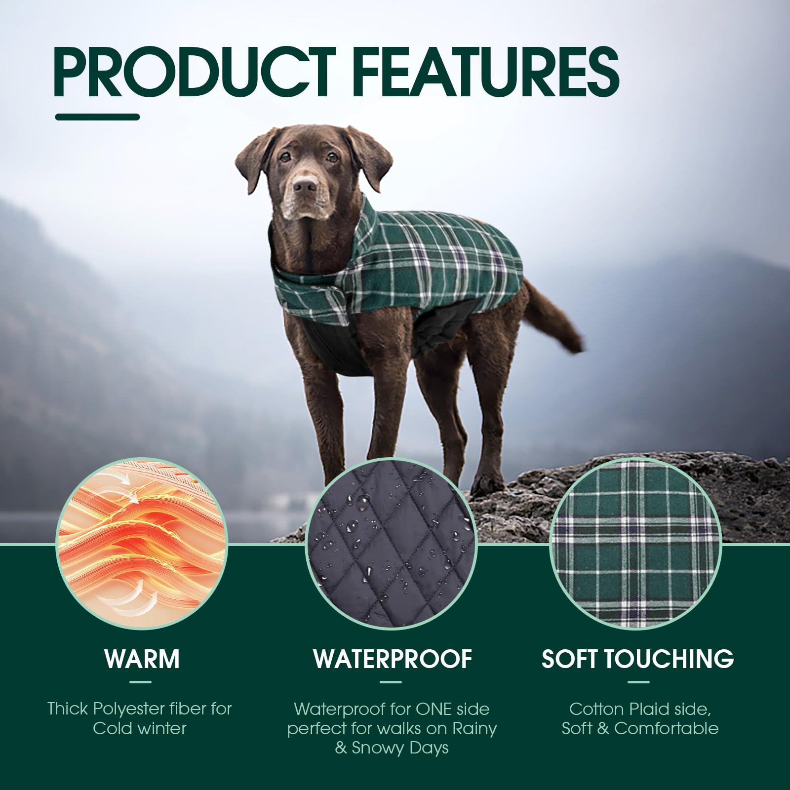 Kuoser adjustable dog coat featuring elastic chest for comfortable movement.