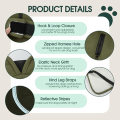 Kuoser army green coat back leash hole enables simple leash attachment on walks.