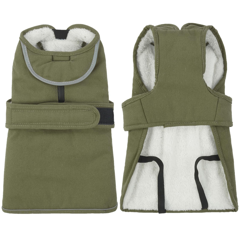 Kuoser army green coat available in seven sizes for a secure fit across medium breeds.