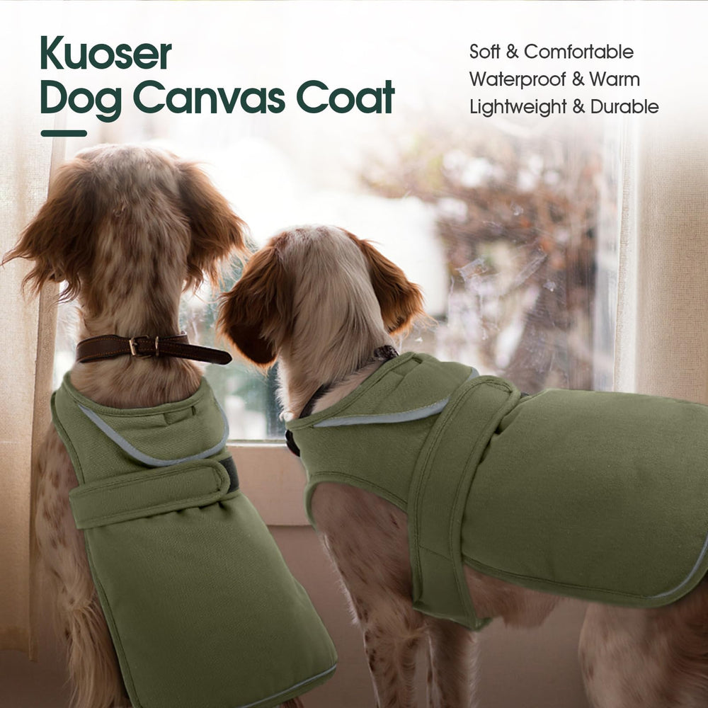 Kuoser army green coat water-resistant fabric protects against light drizzle.
