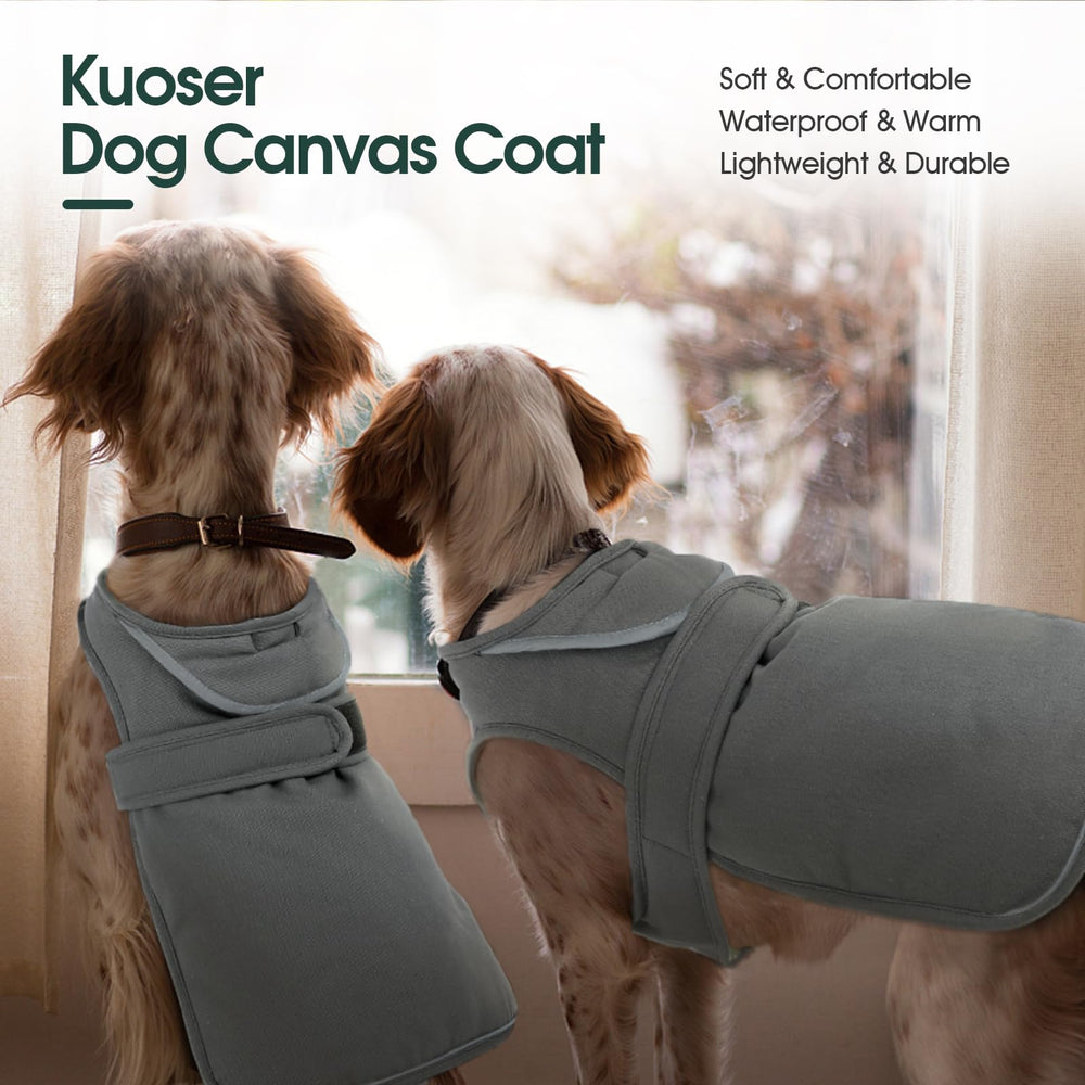 Kuoser canvas dog coat elastic neck rib ensures comfortable, flexible fit