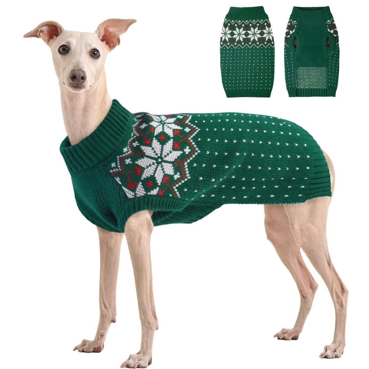Kuoser dog Christmas sweater with snowflake pattern for stylish winter warmth.