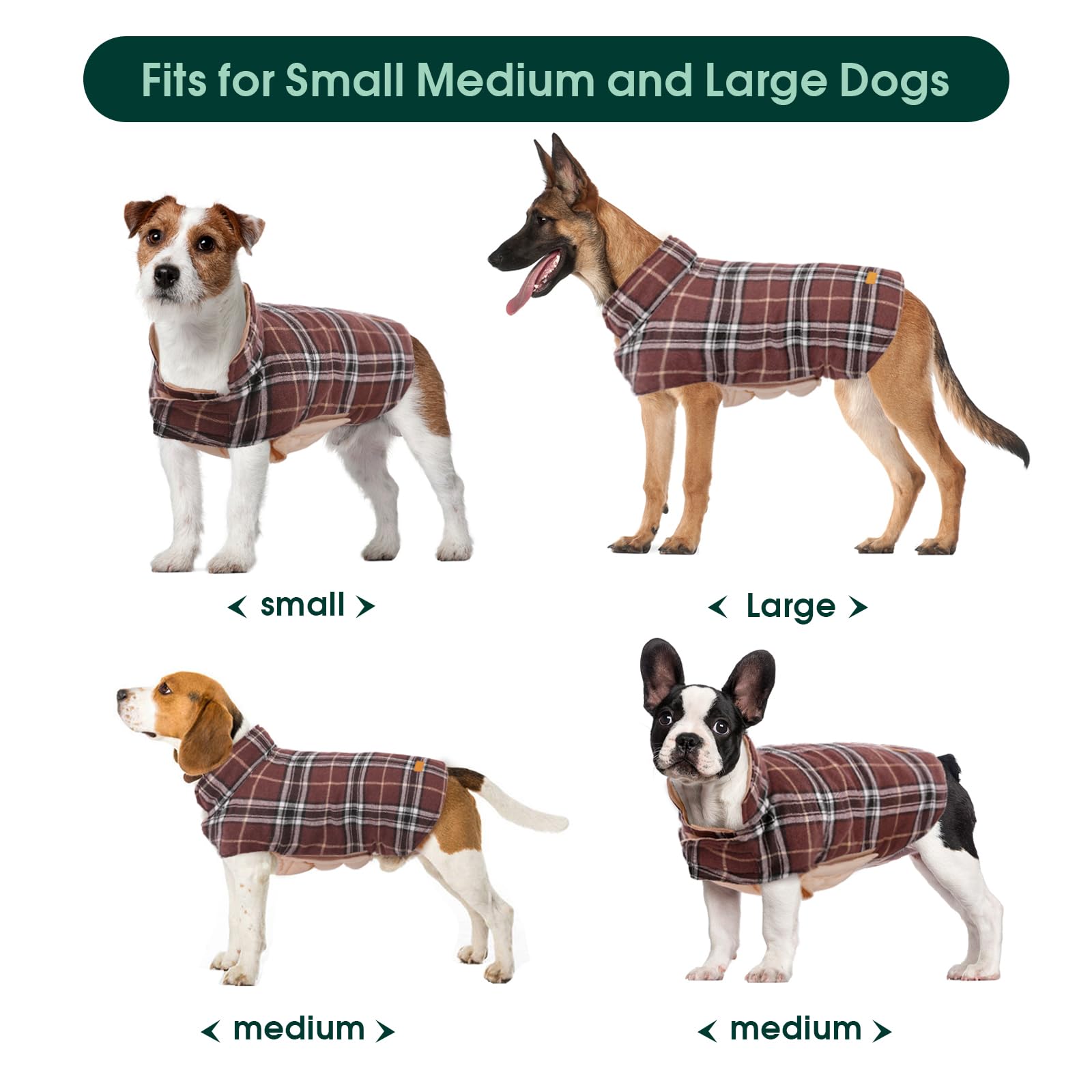 Kuoser dog coat adjustable neck-belly with Velcro closures.