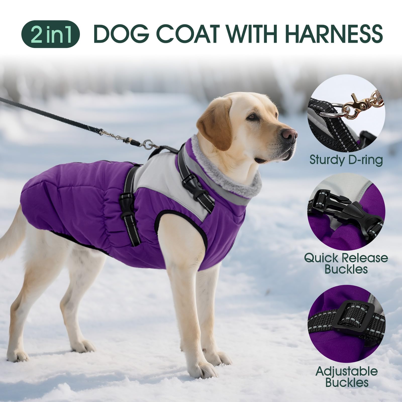 Kuoser dog coat with zipper closure for easy on and off