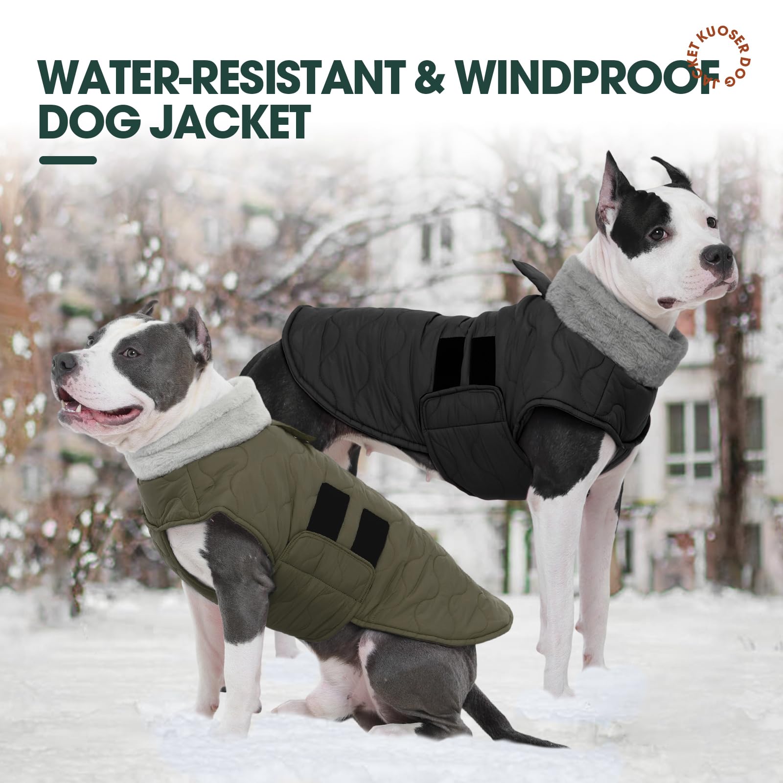 Kuoser dog jacket hook-loop-closure enables quick on/off and reduced stress.
