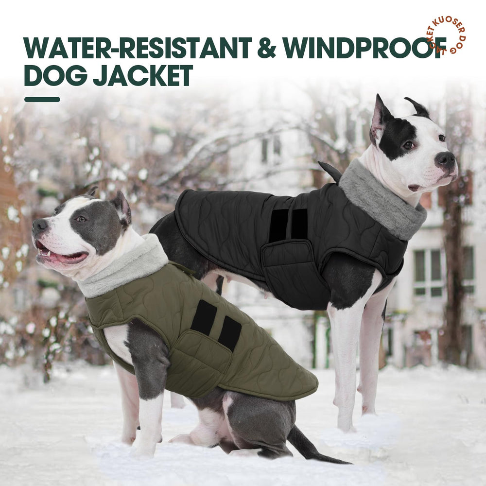 Kuoser dog jacket hook-loop-closure enables quick on/off and reduced stress.