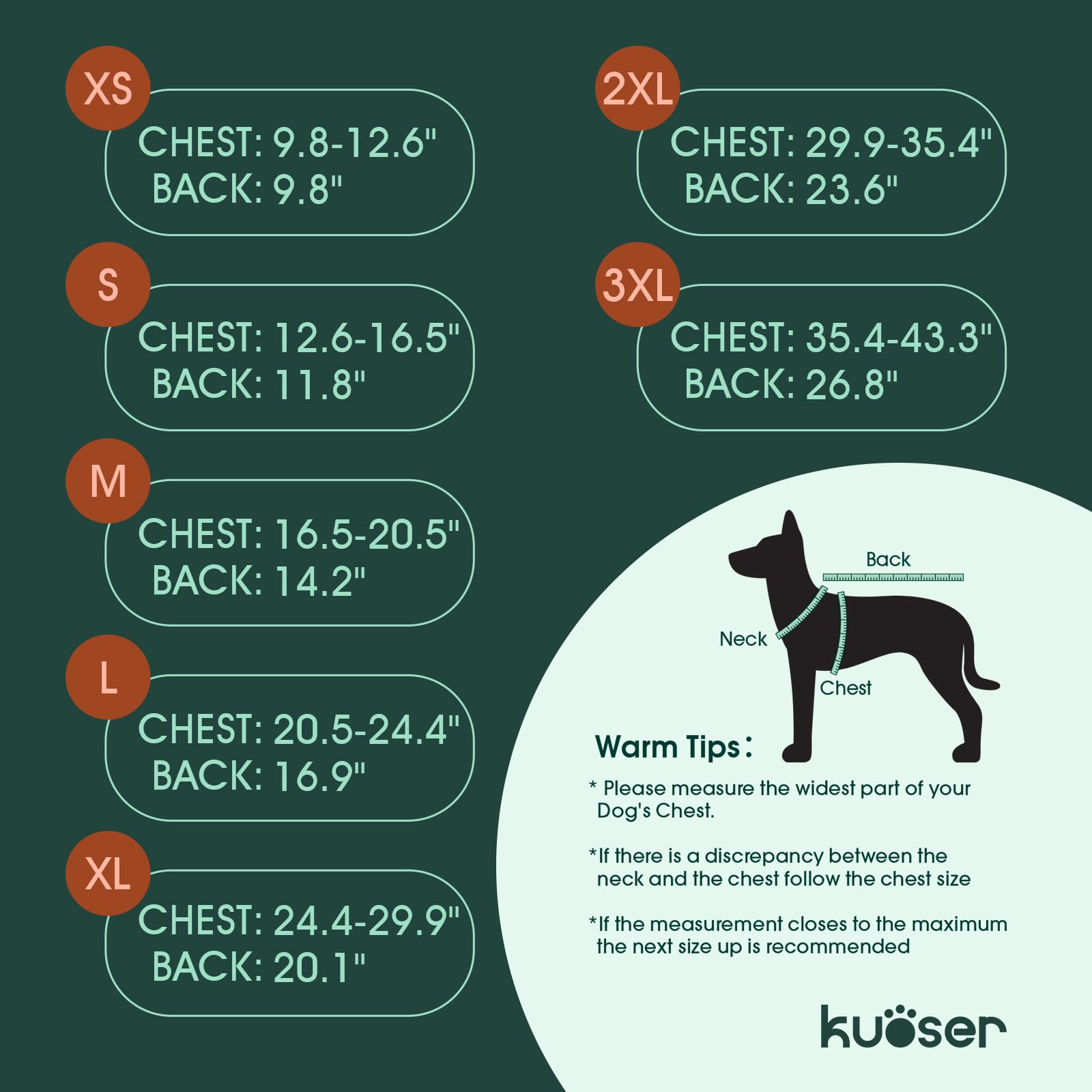 Kuoser dog jacket leash-hole design enables easy leash attachment on outings.