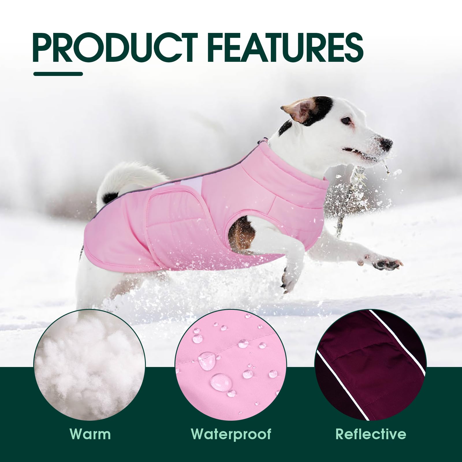 Kuoser dog jacket pink XS leash hole for safe, convenient everyday adventures