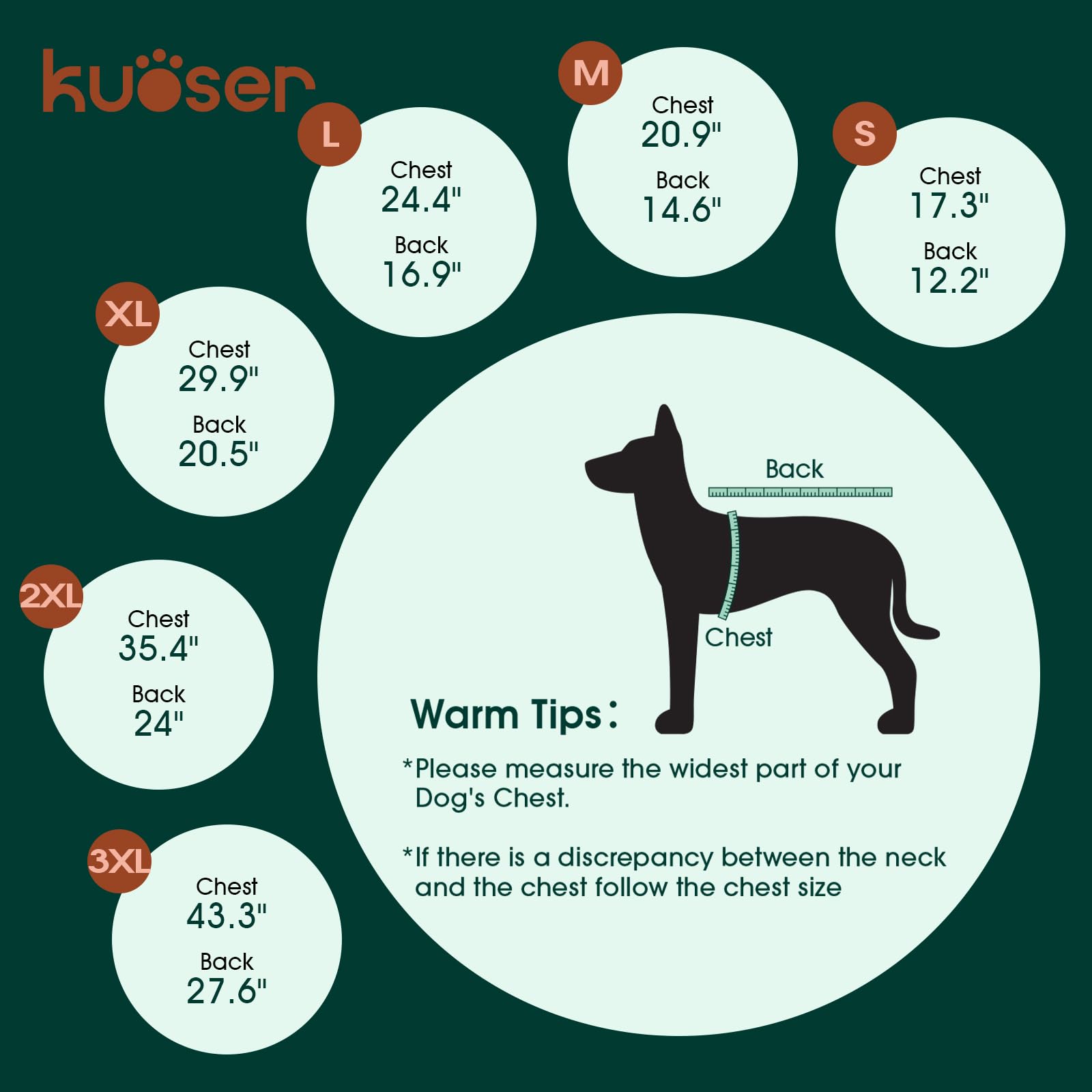 Kuoser dog jacket warm fleece lining for cozy warmth