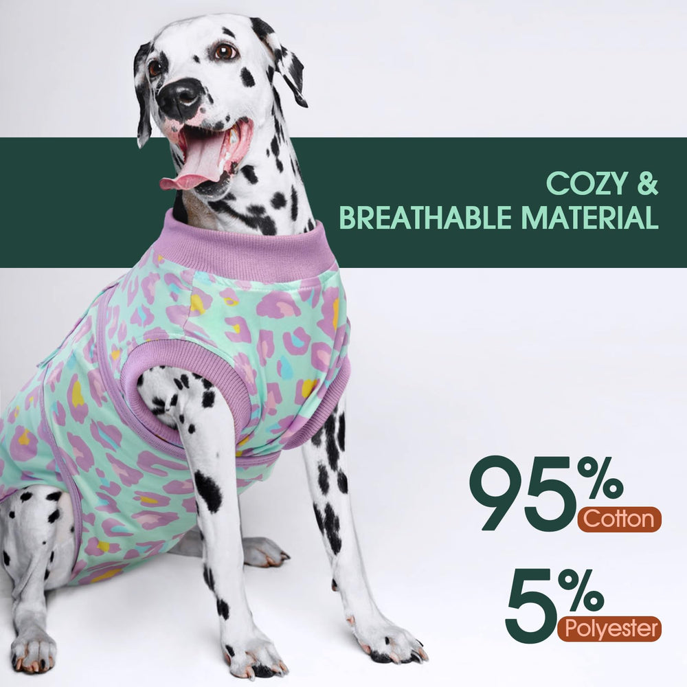 Kuoser dog recovery suit cone-alternative demonstrates effective wound protection without a cone.