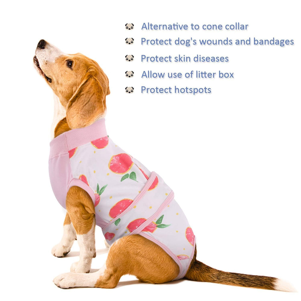 Kuoser dog recovery suit pink size range includes XS/S for cats and small dogs.