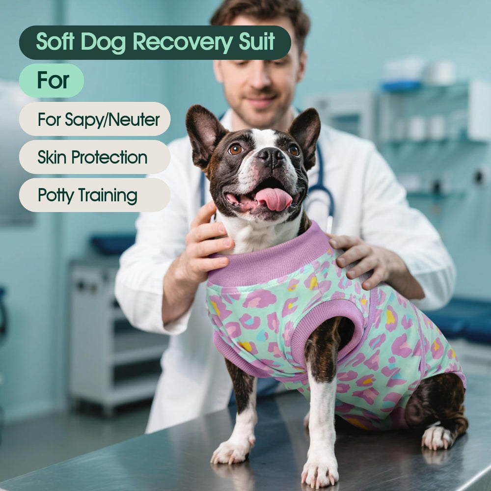 Kuoser dog recovery suit size chart demonstrates adjustable fit across 6 sizes.