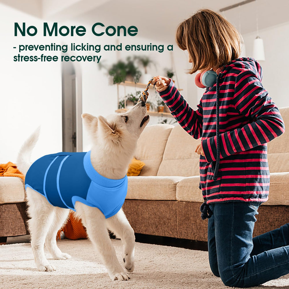 Kuoser dog recovery suit size-guide measurement image ensures proper fit for most breeds.