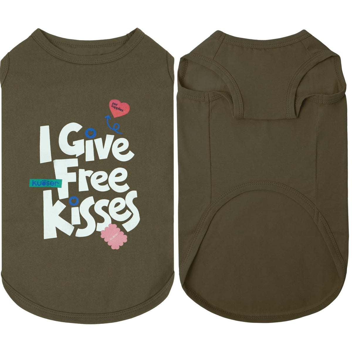 Kuoser dog shirt front view brown shows breathable sleeveless design for comfortable all-day wear.