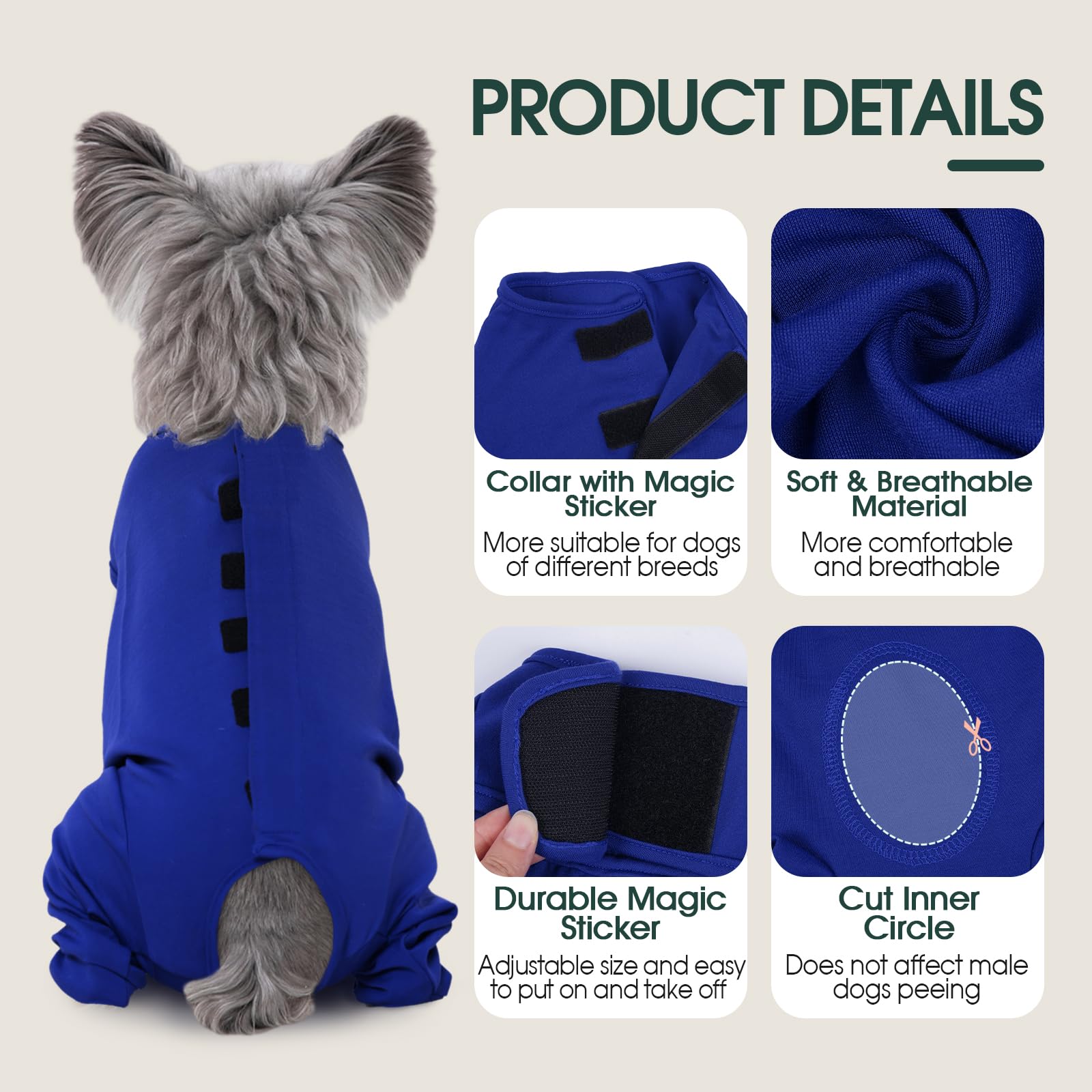 Kuoser dog surgery suit as E collar alternative reduces licking and stress during recovery
