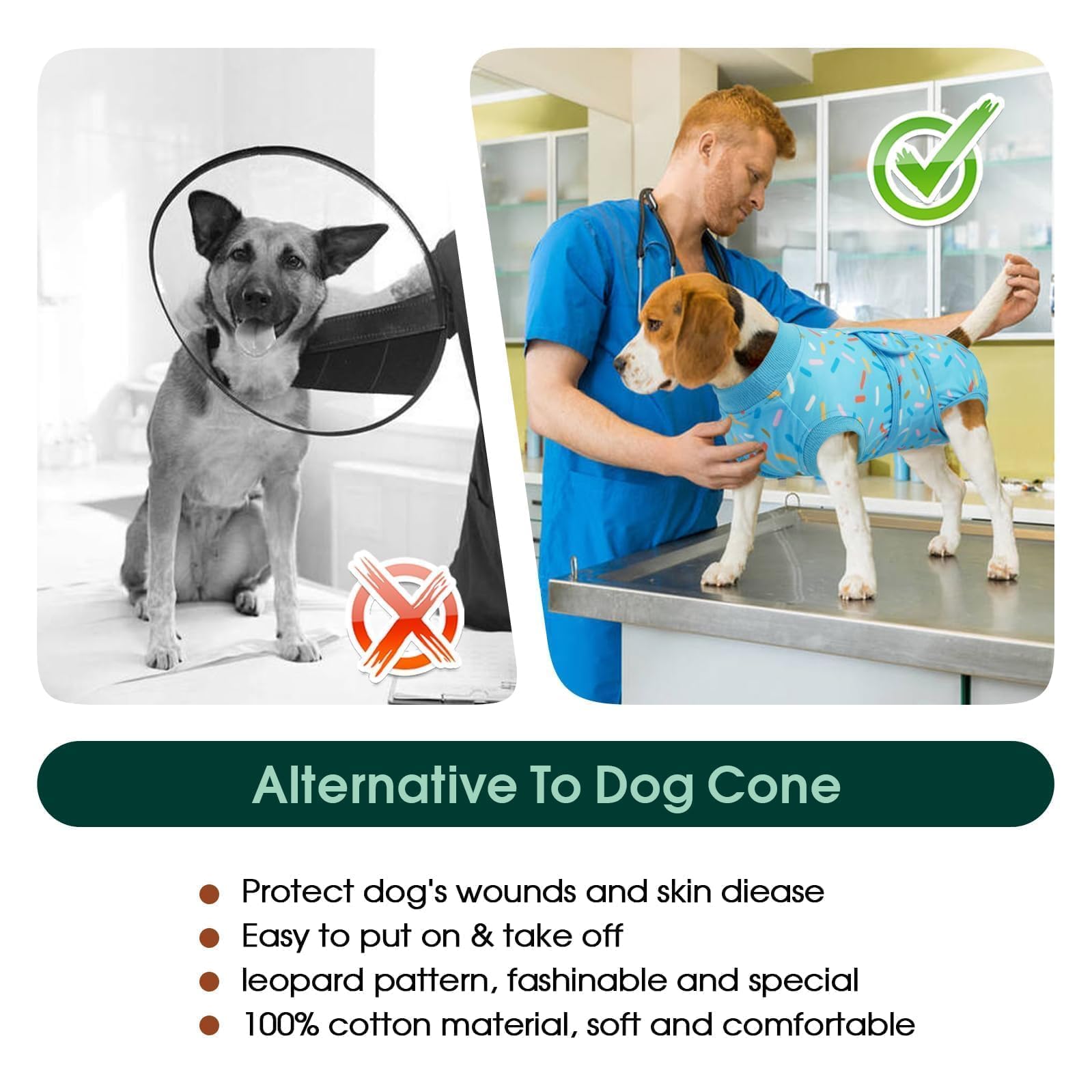 Kuoser dog surgery vest easy-don-doff image highlights user-friendly design for post-op use.