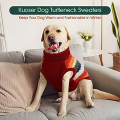 Kuoser dog sweater red leash-hole back view enabling secure walks with harness compatibility.