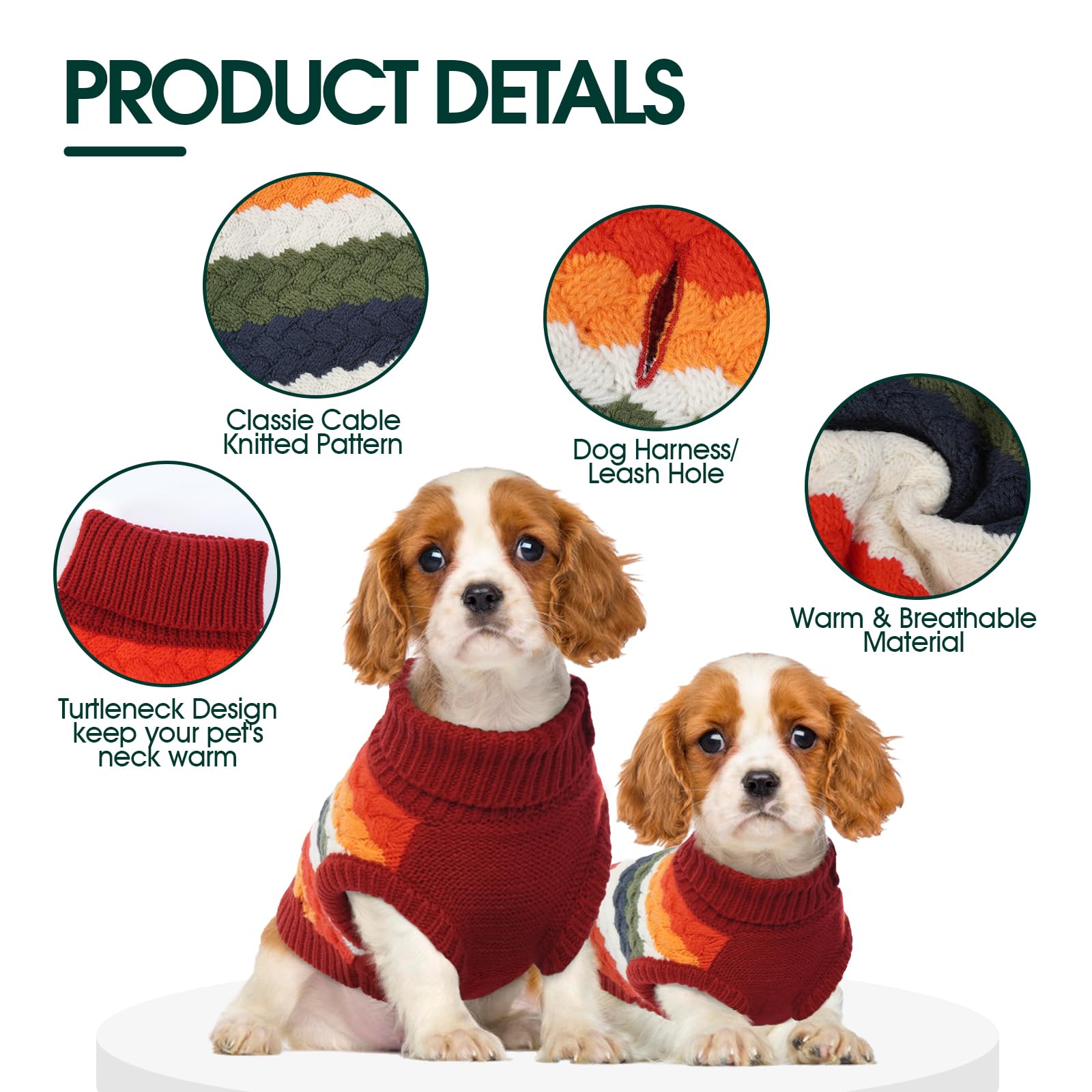 Kuoser dog sweater size chart showing XS to 3XL to fit multiple breeds