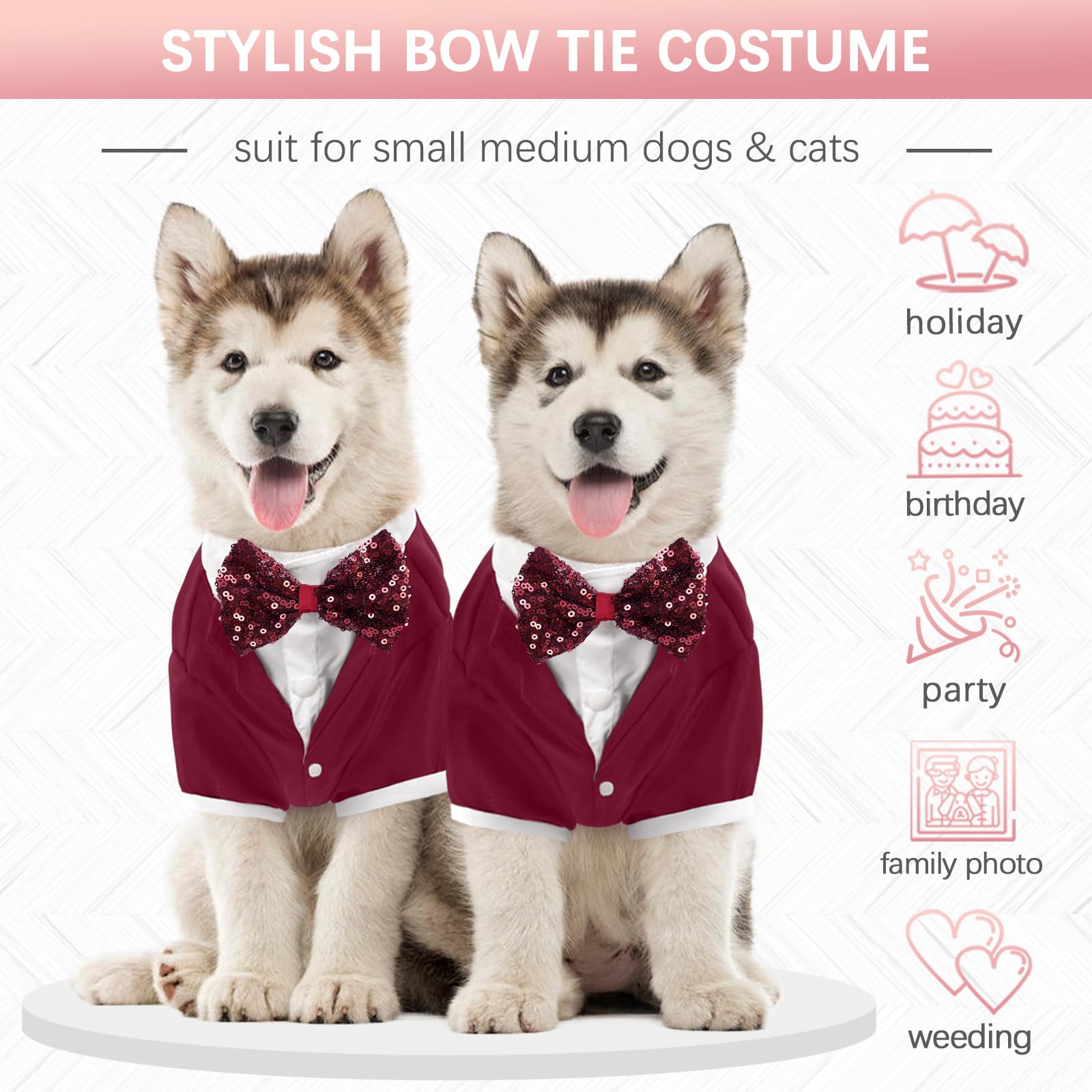 Kuoser dog tuxedo red fabric closeup highlights soft, washable material.